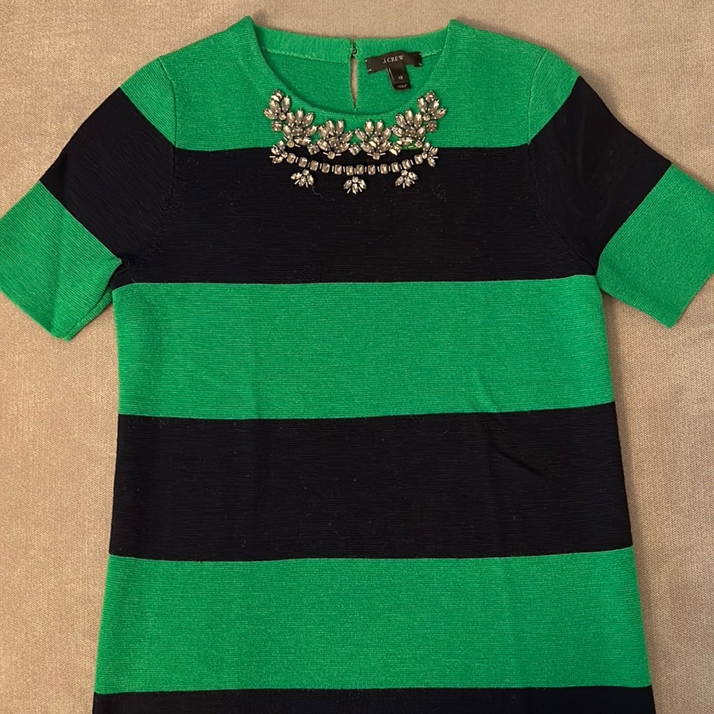 J Crew Merino Wool Short Sleeve Sweater with Jeweled Beading